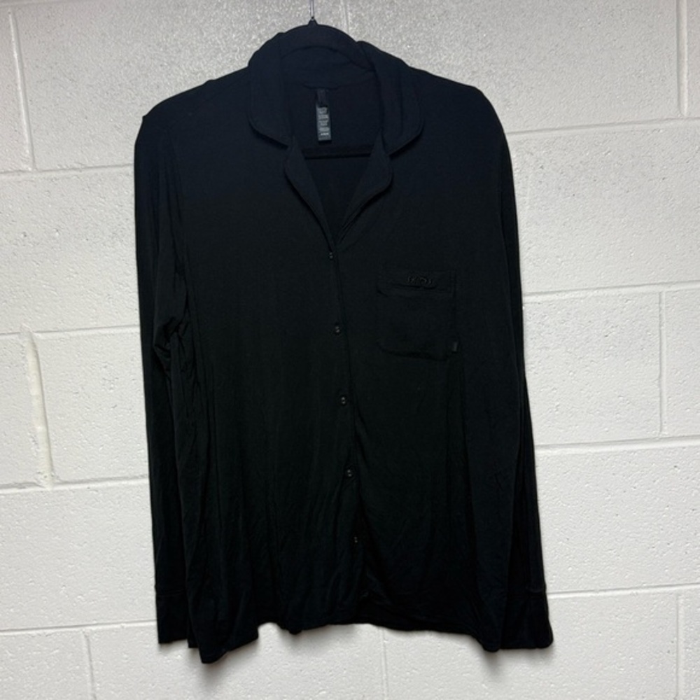 SKIMS Black Button-Up Pajama Top